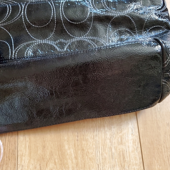 SET of 2 Coach New F19198 Leather Logo Stitched Purse Bag 14x10x4 Wristlet 7.5x5 - Picture 5 of 11